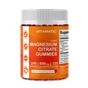 Vitamatisk Magnesium Citrate Gummies 600mg per servering - 240 Vegan Gummies - Natural Raspberry Flavor - Høj Absorption Magnesium supplement - Understøtter nerve, ben og muskel sundhed
