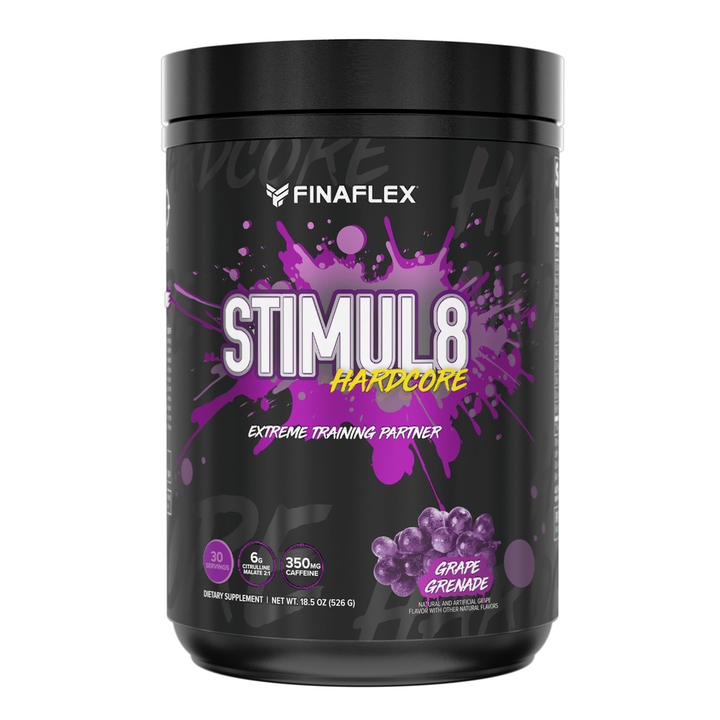 FINAFLEX STIMUL8 Hardcore, Grape Grenade - Extreme Energy, Strength & Endurance for Men & Women - With Caffeine & L-Citrulline - 30 Servings
