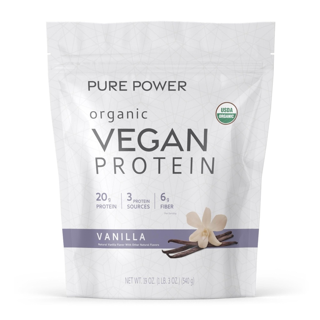 Dr. Mercola Pure Power Organic Vegan Protein - Vanilla, 19 oz, 15 Servings, Certified USDA Organic, Non-GMO