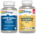 SOLARAY Super Omega 3, 7, 9 og Magnesium Glycinate Bundle - Essential Fedtsyrer og Chelated Magnesium Gisglycinate for Sund Hjerte, Knogler, og Afslapning Support - 120 Softgels, 275 VegCaps