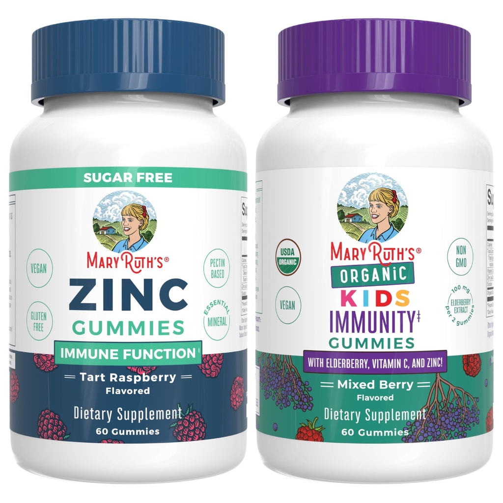 MaryRuth Organics Zink (Tart Hindbær) & Kids Immunity Gummies (Blandet Berry)