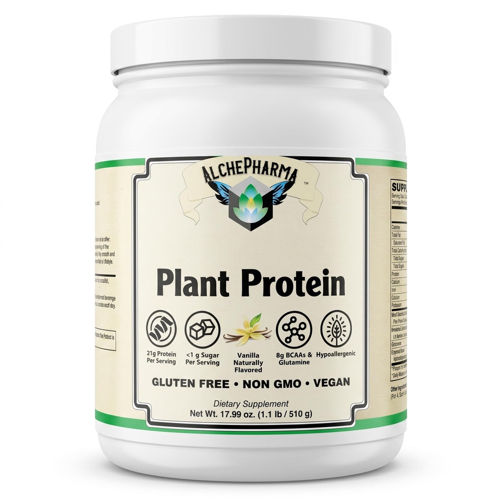 Plant Protein (Premium Blend) - No Soy, Hypoallergenic, No Grit (Featuring Omega 3 Rich Sacha Inchi and Chia) - 1.1 lb (510G) - Vanilla
