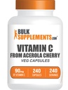 BulkSupplements.com C-vitamin fra Acerola Cherry Capsules - Acerola Cherry C-vitamin Supplement - Gluten Free, 1 Kapsel per servering, 240 Veg Capsules (pakke med 1)