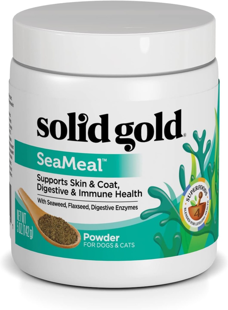 Solid guld kat & hund multivitamin pulver - kelp pulver, Omega 3 & vitaminer til dental, fordøjelsesbesvær, immunforsvar, hud & coat sundhed - Multi Vitamin til hunde & katte - Kat & hund tilsætningsstof supplement - 5oz