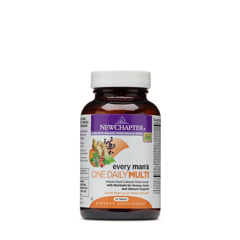 New Chapter Every Man's One Daily, Men's Multivitamin Fermented with Probiotics + Selenium + B Vitamins + Vitamin D3 + Organic Non-GMO Ingredients, 24 Count