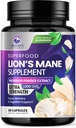 Lions Mane Mushroom Capsules 10,000mg - Lions Mane Support Capsules for Memory and Focus Support, Brain, immun Health Support, Vegan, Flasket i USA, Lions Mane Mushroom Powder Extract, 60 Greve