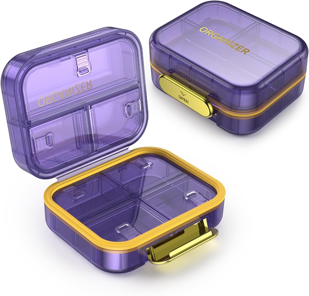 7 Segment Travel Pill Box, Pill Organizer Fugt Bevis Mini Pill Case, Lille Pill Box til Pocket Purse, Daglig Portable Medicin Vitamin Box, Fisk Oil Box, Supplement Box (lilla)