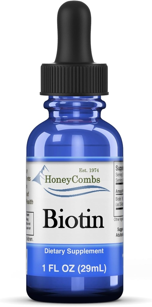 Biotin Liquid Drops Made in USA - Great for Hår, Hud, Nails 500% DV per Servering - 36 Servering per Container - Great for mænd, Kvinder, Børn - Vegansk Vitamin B7 Væske - Bulk størrelser også tilgængelig