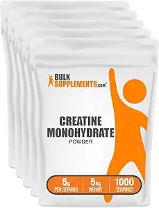 BulkSupplements.com Creatine Monohydrat Powder - Creatine Supplement, Mikroniseret Creatin, Creatine Powder - Unflavored & Gluten Free, 5g (5000mg) per Servering, 5kg (11 lbs) (Pack of 5)