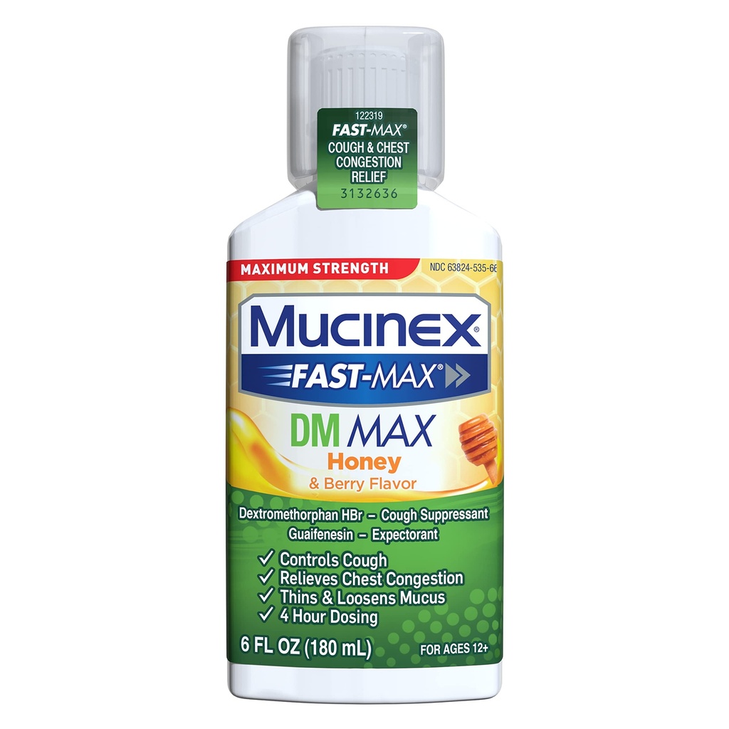 Mucinex Fast- Max maksimal styrke DM MAX, SymptomRelief, Hoste suppressant og Expectorant, Honning & Berry Flavor, 6 FL OZ