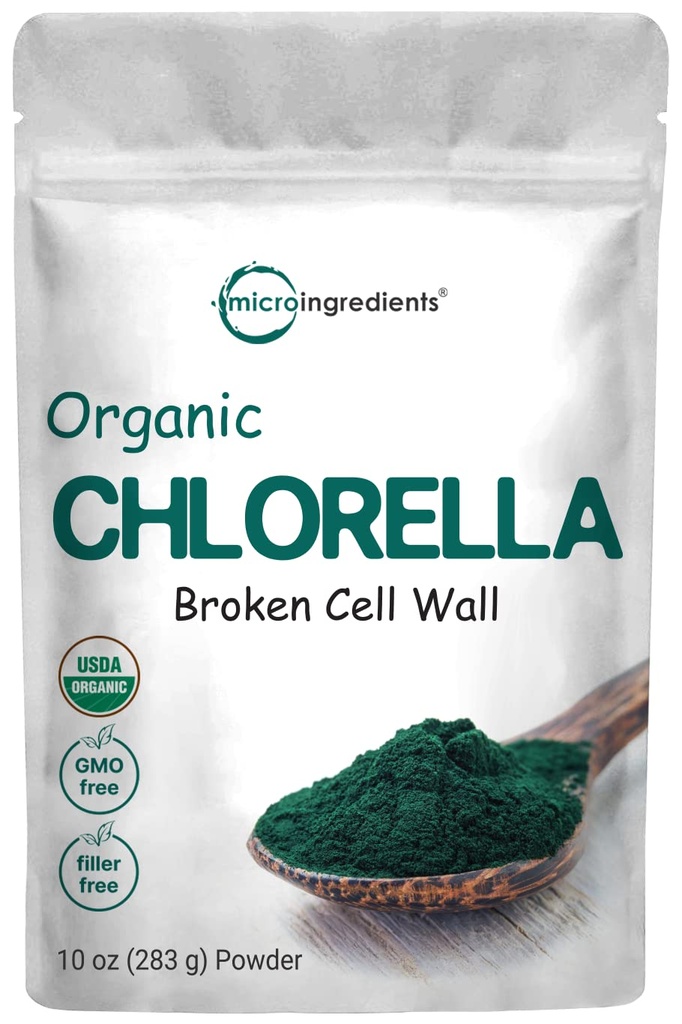 Mikroingredienser Organisk Chlorella pulver, 10 Ounce, brudt Cell Wall, Rich in Vegan Proteins & Vitaminer, Raw, Bulk Premium Chlorella tillæg, Vegan Friendly, Non- Bestråling