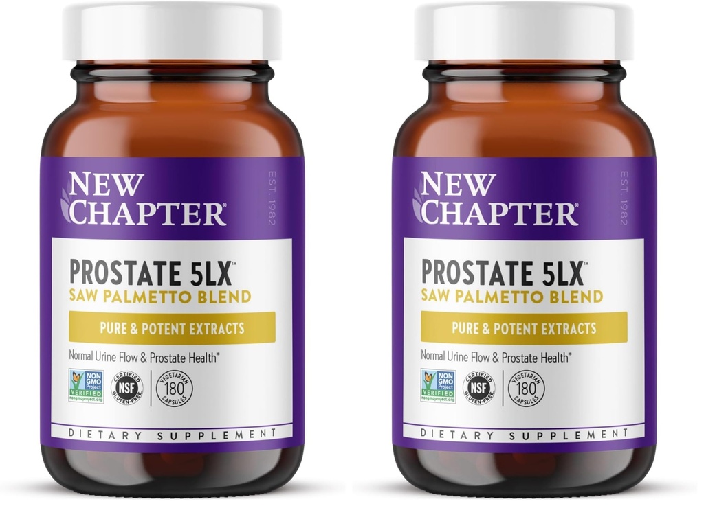 New Chapter Prostate Supplement - Prostate 5LX™ with Clinical Strength Saw Palmetto + Fermented Selenium for Men’s Wellness - 180 ct Vegetarian Capsule,(Pack of 2)
