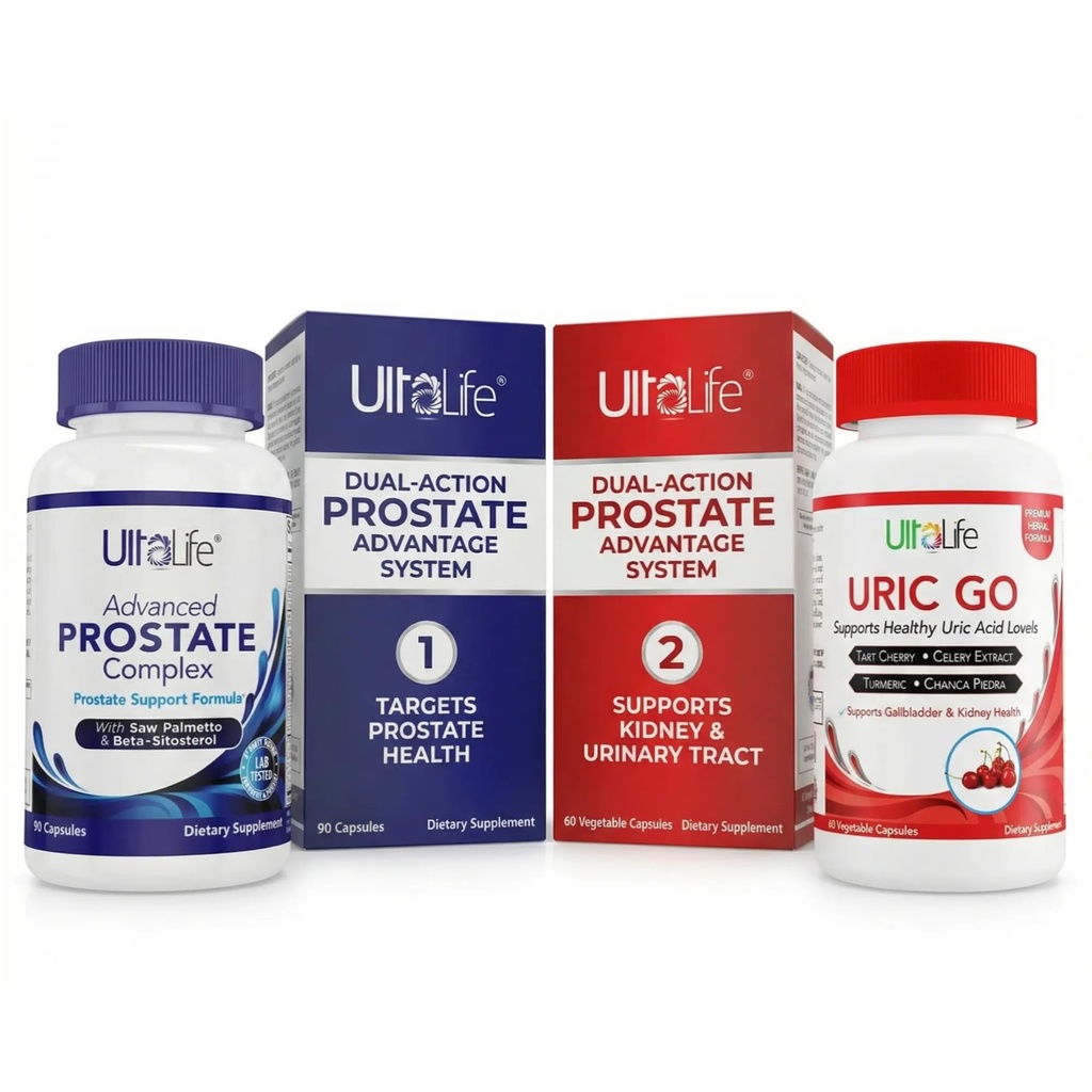ULTALIFE Prostate Supplement for Men with Saw Palmetto 300mg & Beta-Sitosterol 450mg - 2 Bottle System for Prostate, Bladder, Kidney & Uric Acid Support - Nighttime Trips & Weak Flow Relief