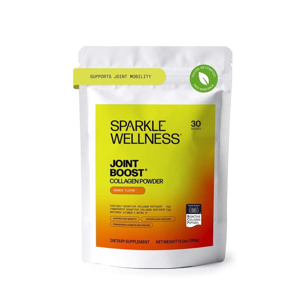 Sparkle Wellness FORTIGEL & TENDOFORTE Collagen Peptider ttesmå 124; Collagen pulver med Calcium Ascorbat C-vitamin til støtte fælles mobilitet, Tendon & Ligament sundhed ekskl. 124; Joint Boost (Orange) [30- Serves]