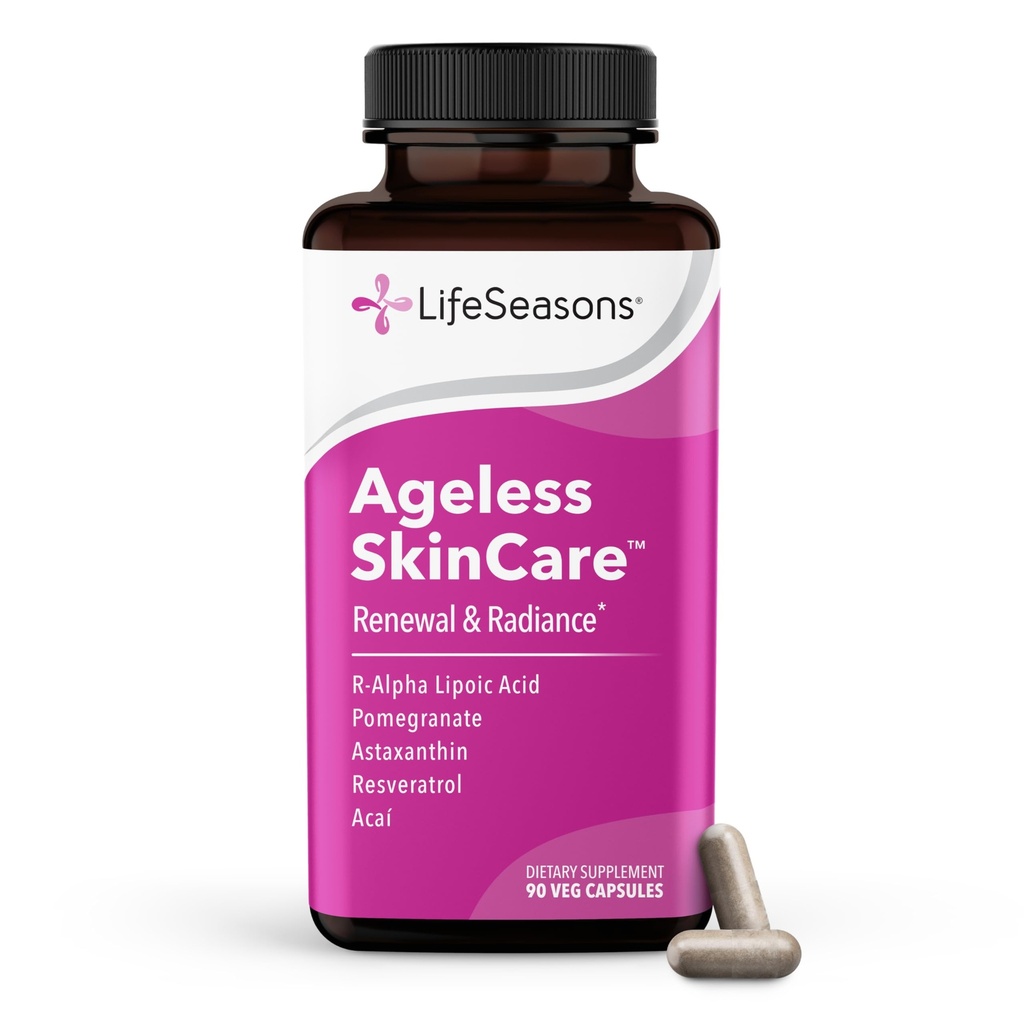 LifeSeasons Ageless Skincare - Anti Aging Supplement - Antioxidant Support - Moisturizes & Nourishes Skin - Acai Berry Astaxanthin Resveratrol R-Alpha Lipoic Acid & Pomegranate Extract - 90 Capsules