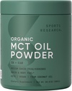Sports Research Organic MCT Oil Powder - Keto & Vegan MCTs C8, C10 fra Coconuts - Fedtsyrehjerne & Kropsolie, Non- GMO & Gluten Free - Unflavored, Perfekt i kaffe, Tea & Protein Shakes - 10.6 oz