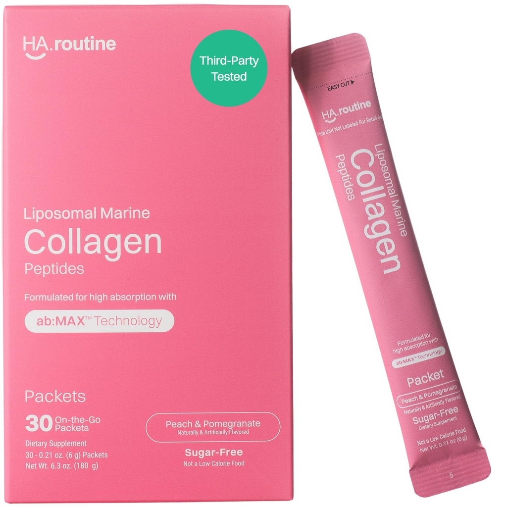 Haroutine Liposomal Marine Collagen Powder Packets, 2100mg Sugar-Free Flavored Powder, 190mg Vitamin C for Skin, Hair, and Nails, Supports Joint Health - 30 Packets, Peach Pomegranate Flavor