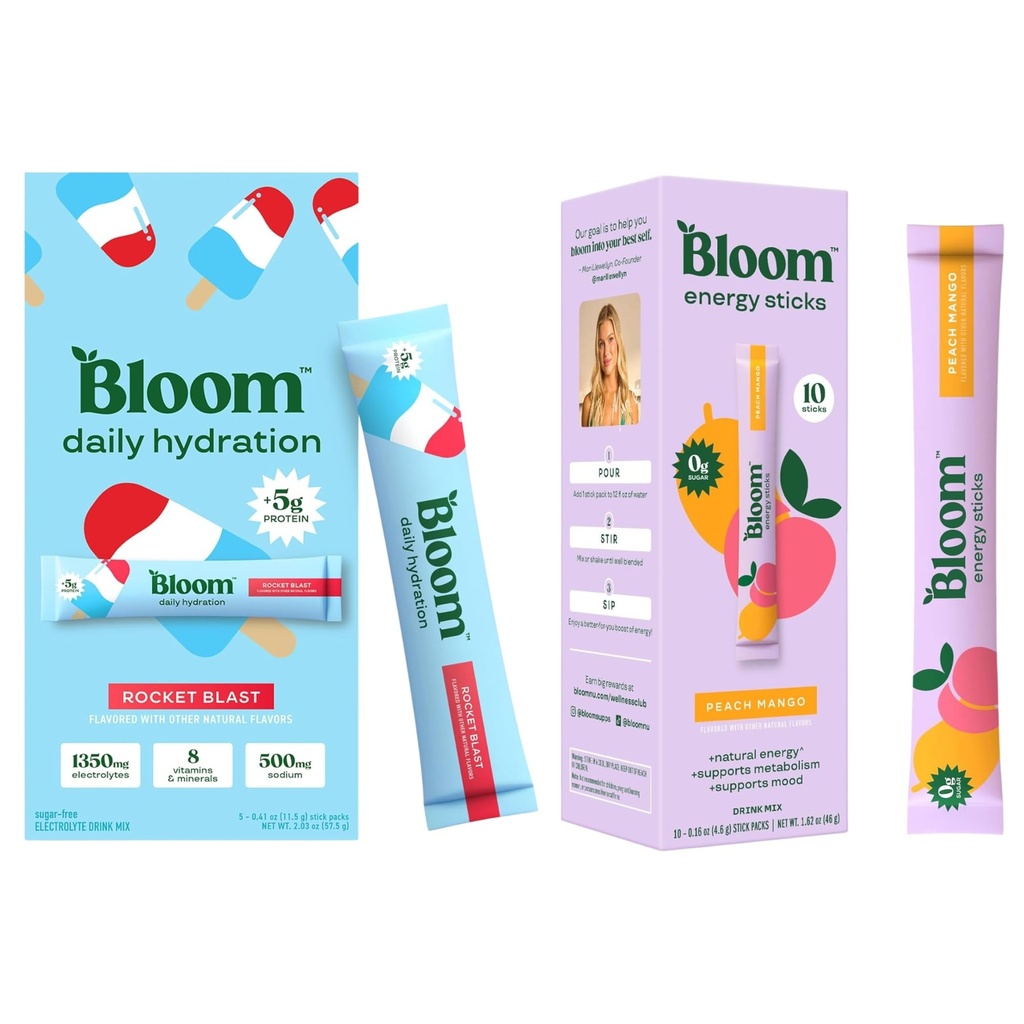 Bloom Energy Sticks Peach Mango and Hydration Sticks Rocket Blast Bundle