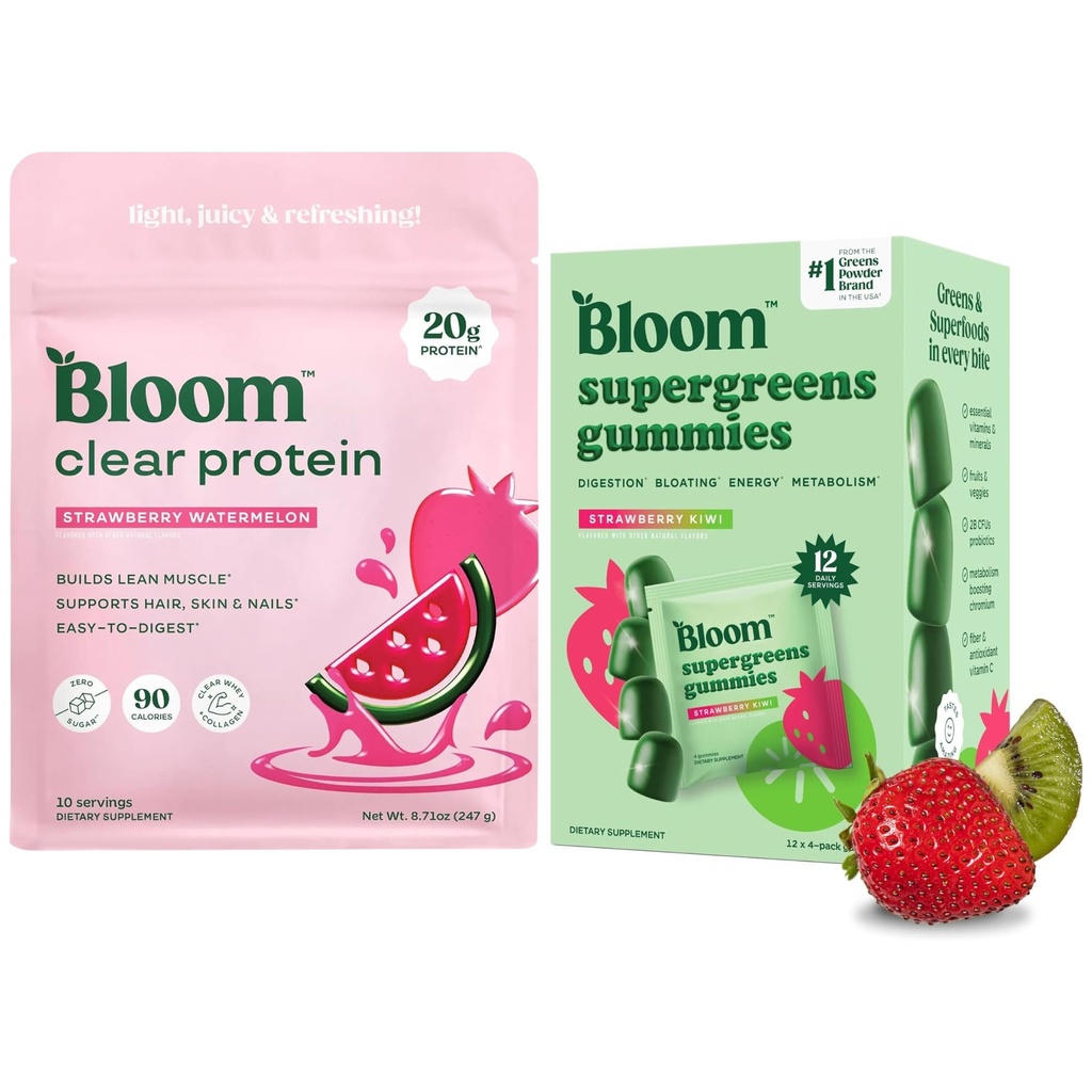 Bloom Strawberry Watermelon Clear Protein and Greens Gummies Bundle