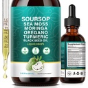 Soursop Bitters Liquid Drops with Sea Moss – Moringa, Turmeric, Black Seed Oil, Vitamin C & D – Supports Digestive Health & Daily Wellness – Gluten-Free, Non-GMO, Vegan (2 Fl Oz)
