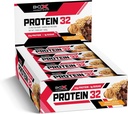 BioX Protein 32 Bar | High Protein, High Fibre, & Low Sugar Bar | 32g Protein, 1g Sugar, 8g Fibre | Sourced From Casein, Whey Protein Isolate, Hydrolyzed Whey Protein | Box of 12 Bars (Peanut Crunch)