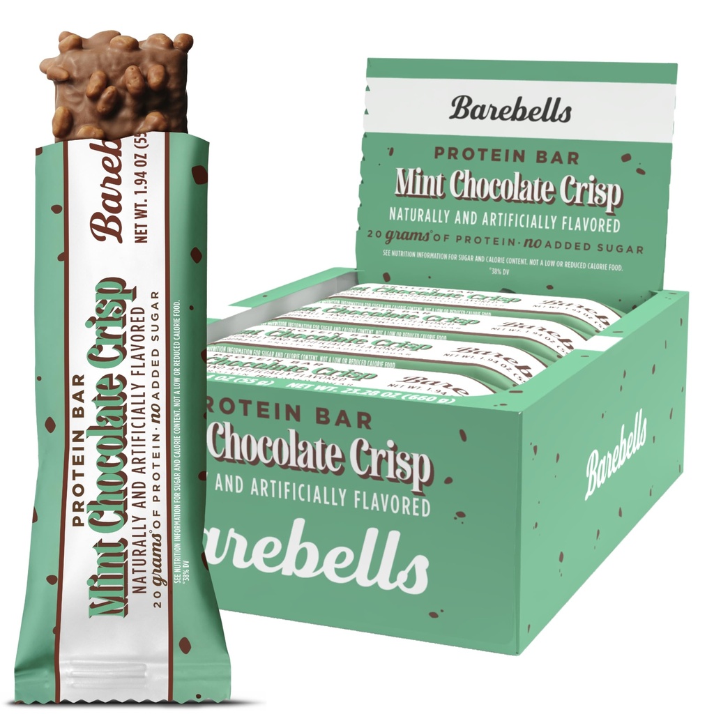 Barebells Mint Chocolate Crisp Protein Bar – 20g Protein – No Added Sugar – 12 x 55g High Protein Snack – Post Workout Snack