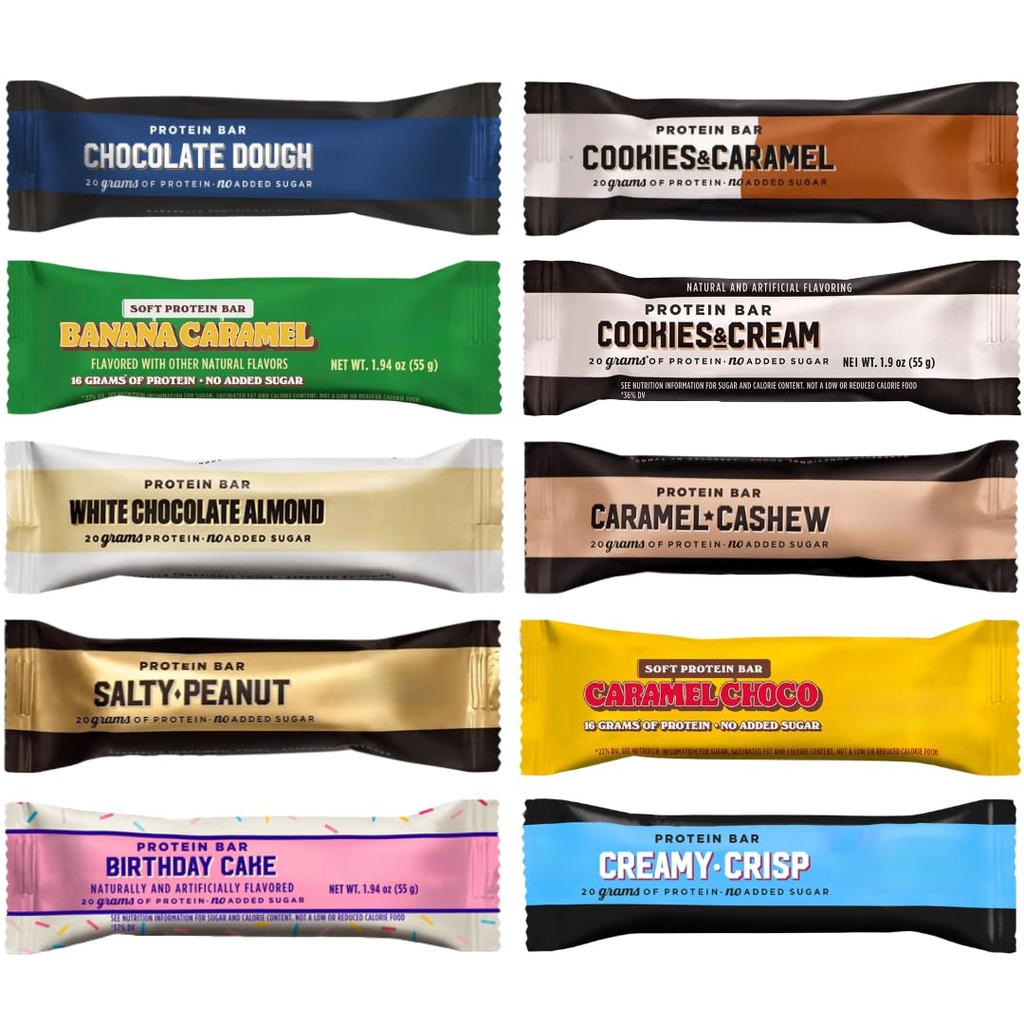 BarebeIs Protein Bars Variety Pack - 10 Flavor Assortment, Protein Snacks with 20g of Protein - (Pack of 10)