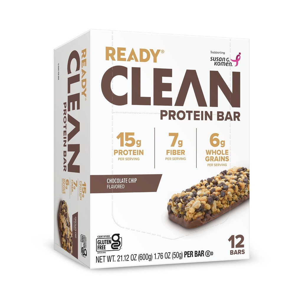 Ready® Protein Bars – High-Protein Snack with 15g Whey Protein, With Flaxseeds and Omega-3s for Sustained Energy, Supports Lean Muscle and Recovery – Chocolate Chip, 12 Pack