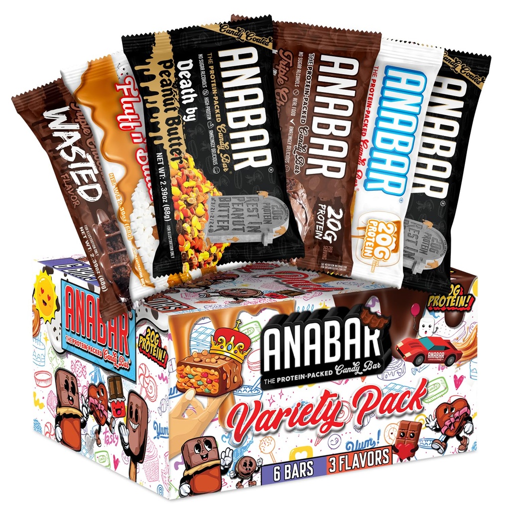 Anabar Protein Bar, The Sampler Pack, The Protein-Packed Candy Bar, World's Best Tasting Protein Bar, No Sugar Alcohols, High Protein, Amazingly Delicious, 20 Grams of Protein (6 Bars, Guilty Pleasure Pack)