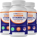 Vitamatic 3 Pack D3 50. 000 IE (som Cholecalciferol), En gang ugentlig dosis, 1250 mcg, 60 Veggie kapsler 1 år Tilgang, Progressiv formel Hjælper D-vitamin mangler