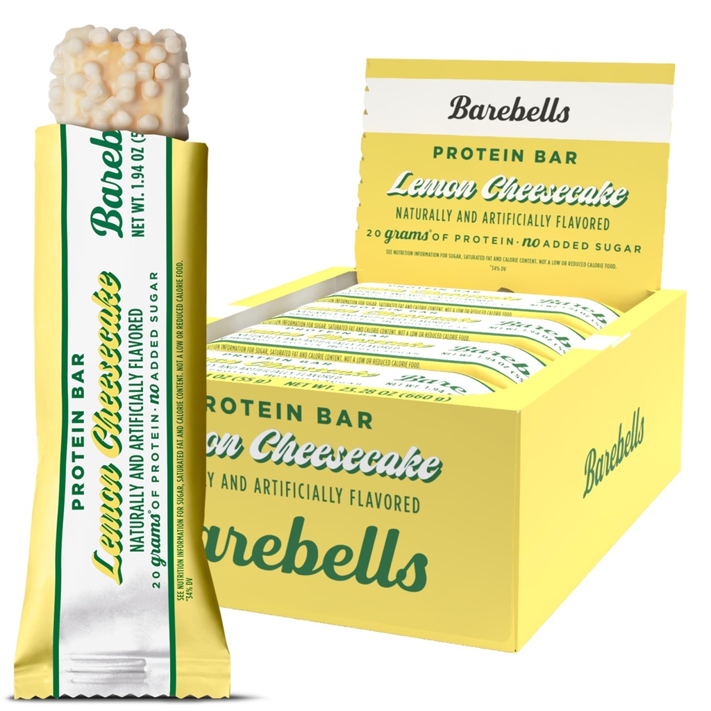 Barebells Protein Bars Lemon Cheesecake - Pack of 12, 20g High Protein Treats - Chocolate Nutrition Bar with 1g Total Sugars - On-The-Go Breakfast or Post-Workout Snack