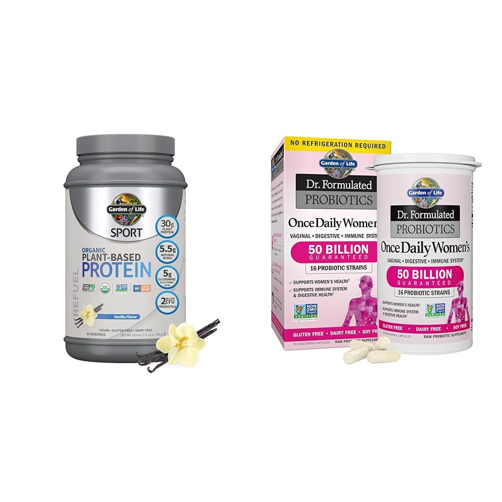 Garden of Life Organic Vegan Sport Protein Powder & Dr. Formulated Women's Probiotics Once Daily, 16 Strains, 50 Billion