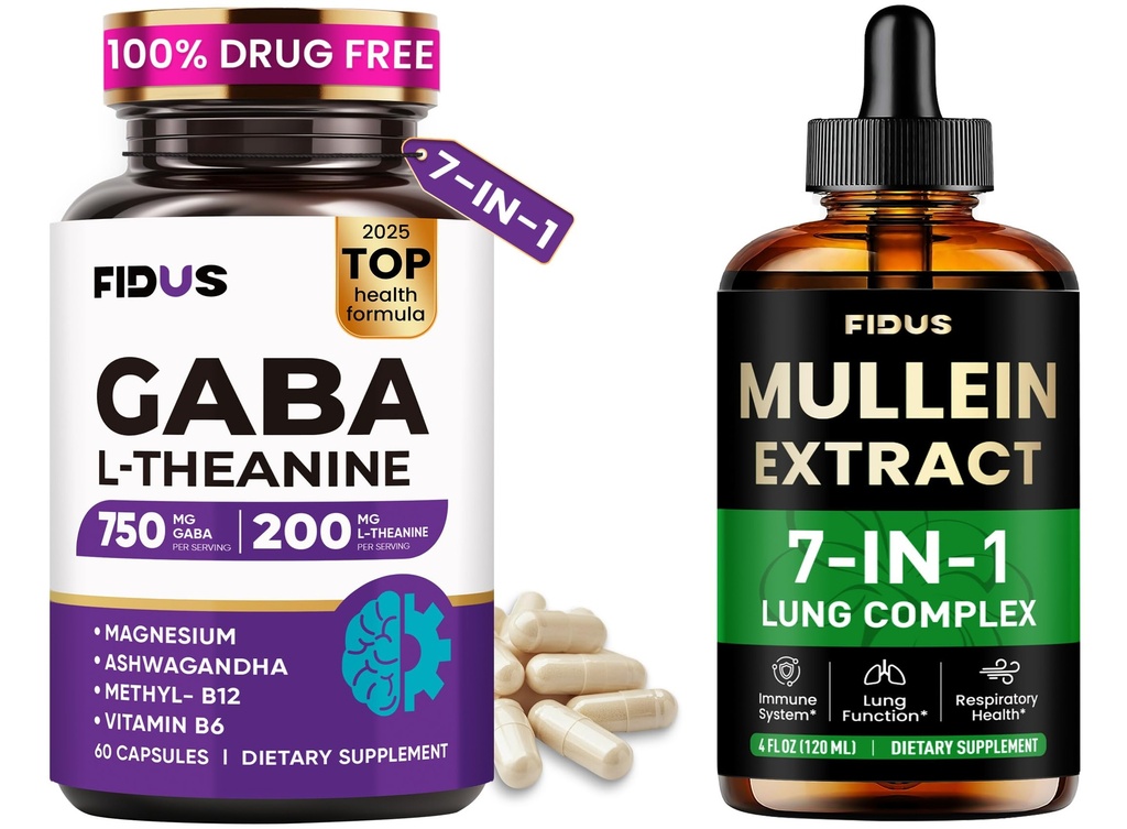 Fidus 1050mg GABA L-Theanine Ashwagandha & Mullein Drops for Lungs