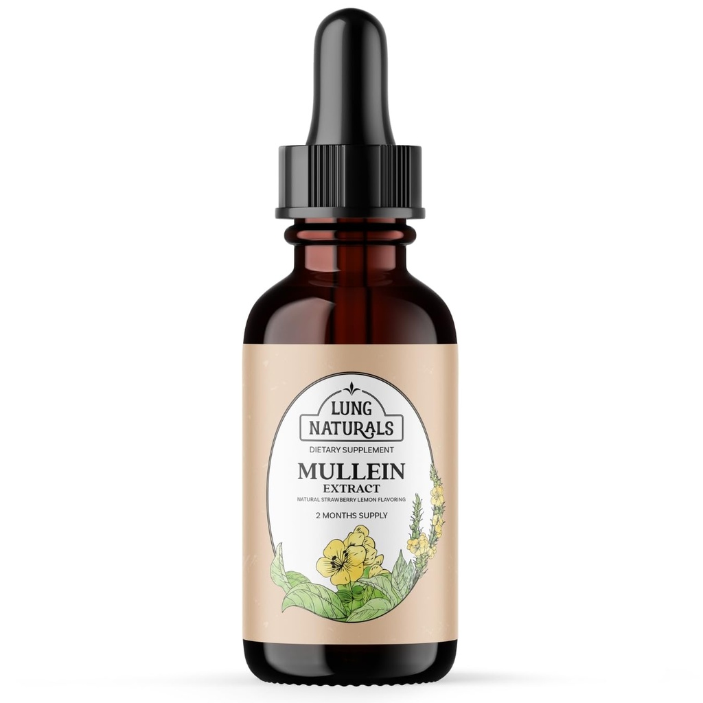 Lung Naturals Mullein Drops - 10:1 Concentrated Mullein Leaf Extract - Supports Daily Respiratory Health, Alcohol-Free - 60 Servings - Strawberry and Lemon Flavor - 2 Month Supply