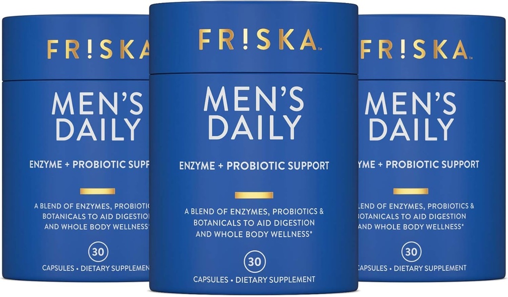 FRISKA mænds daglige fordøjelsesmiddel Enzyme og probiotika supplement, naturlig støtte til mandlige fordøjelsessygdomme, bloating, gas, fordøjelsesbesvær Relief, understøtter Gut sundhed, lactase og B- vitaminer, 90 kapsler