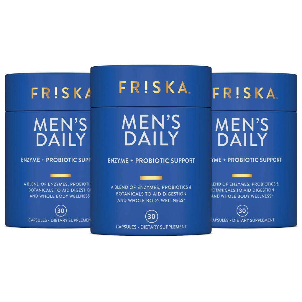FRISKA mænds daglige fordøjelsesmiddel Enzyme og probiotika supplement, naturlig støtte til mandlige fordøjelsessygdomme, bloating, gas, fordøjelsesbesvær Relief, understøtter Gut sundhed, lactase og B- vitaminer, 90 kapsler
