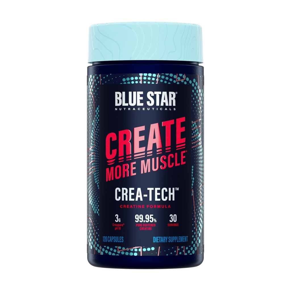 Blue Star Nutracatives CREA- TECH - Creapure Creatinine monohydrat - w / Electrolytes. Creatin + Electrolytes Capsules - Build Muscle and Increase Strength