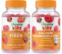 Lifeable Prebiotic Fiber Kids + Calcium Magnesium & Zink Kids, Gummies Bundle - Great Tasting, Vitamin Supplement, Gluten fri, GMO fri, Chewable Gummy