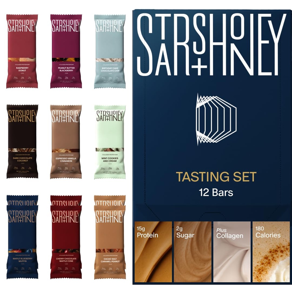 Stars + Honey Protein Bars, Variety Pack, 14-15g Protein, 1-3g Sugar, with Collagen Peptides, Dairy Free, Soy & Gluten Free Snacks for Adults, Keto Friendly, No Seed Oils or Sugar Alcohols, 12 Pack