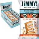 JiMMYBAR! - Eye Of The Tiger Caramel Chocolate Peanut Protein Bars - 25g Protein Bar - 6g Low Sugar - 12 Count - 60g Health Bars - Functional Snack with Real Peanuts & Hand-Drizzled Chocolate