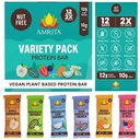 Amrita Nut Free Vegan Protein Bars Variety Pack (12 Bars, 6 Flavors) | 12g Plant Based Protein Bars | Peanut Free, Gluten Free, Dairy Free | Soy Free, Non-GMO | Low Sugar High Fiber