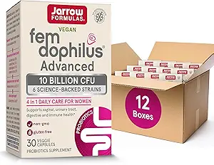 Jarrow Formulas Fem- Dophilus Advanced Probiotics 10 Millioner CFU med 6 Science- Backed Strops, for Vaginal, Urinary Tract, fordøjelig, og immunforsvar Support, 30 Veggie kapsler, Shelf- Stable, pakke med 12