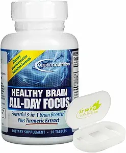 Nutrition Sund Hjerne Hele dagen Fokus Tumerisk Uddrag Supplement 50 tabletter med Pill Case