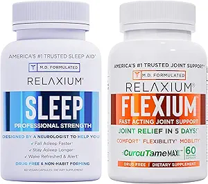 Relaxium Sleep & Joint Relief Bundle, Melatonin & Ashwagandha Sleep Aid + CurcuTame & Glucosamin Chondroitin, 60 kapsler Hver, Drug- Free Support for Sleep & Joint Health
