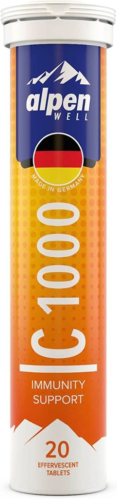 - AlpenWell C-vitamin - 1000mg + Zink - immunforsvar - 20 effervescent Vitamin drikke tabletter, ingen sukker + lavt kalorietilskud, Orange Flavor [Sugar Free]
