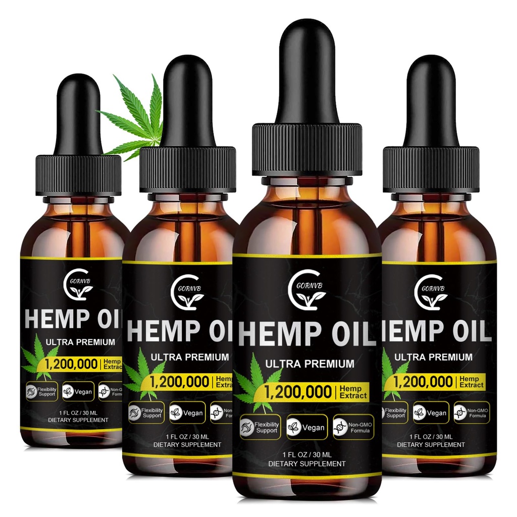 (4-Pack) Høj potens Hamp Oil - maksimal styrke, immunsystem support, fokus rolig, afslapning, Mood, Pure Extract, Organic, Vegan, Non- GMO