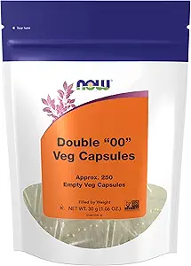 Now Foods Supplements, Tomme Vegetariske Kapsler, Dobbelt "00", Fyldt med vægt, Non- GMO projekt Verified, 250 Veg Kapsler