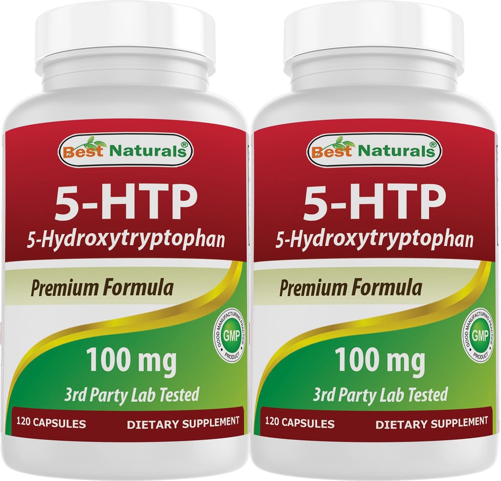 Bedste Naturals 2 Pakker 5- HTP (5- hydroxytryptophan) 100 mg 120 Kapsler