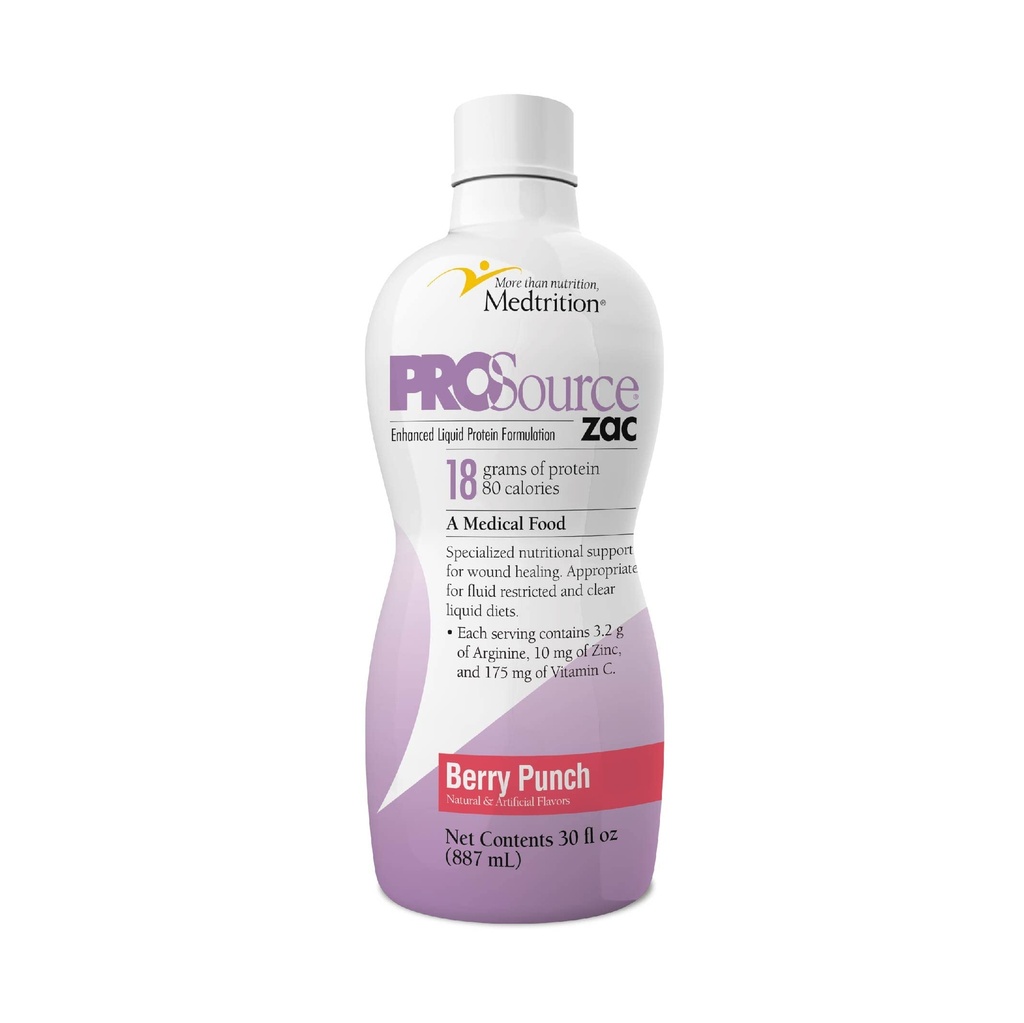 Medtrition ProSource ZAC Liquid Protein – Berry Punch, 30 Fl Oz (Pack of 1) – 18g Protein, Sugar Free – Hydrolyzed Collagen & Whey Protein Isolate – Supports Wound Healing