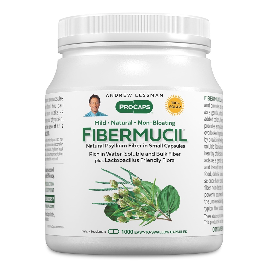 ANDREW LESSMAN Fibermucil 1000 Capsules -Psyllium Husk Powder. Gently Promotes Regularity and Digestive Health. Rich in Fiber. Gentle, Easy, Effective. No Additives. Small Easy to Swallow Capsules